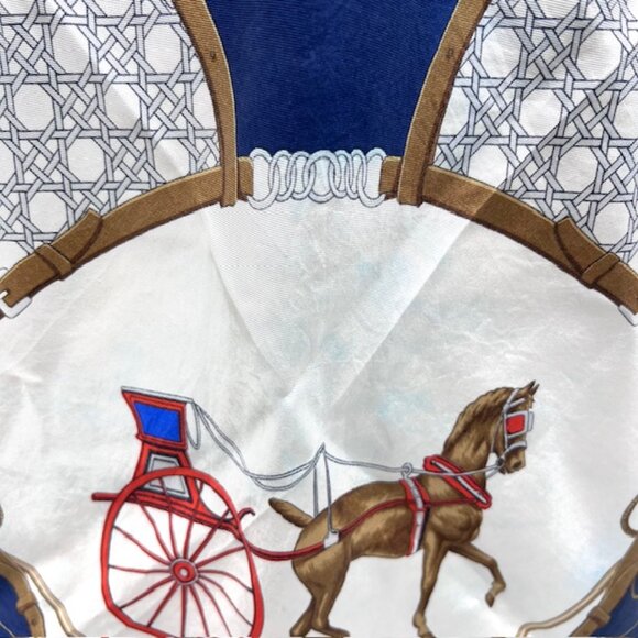 Vgt Celine Paris 100% Silk Scarf Satin 34"   ivery blue horse carriage (43 - Picture 8 of 12